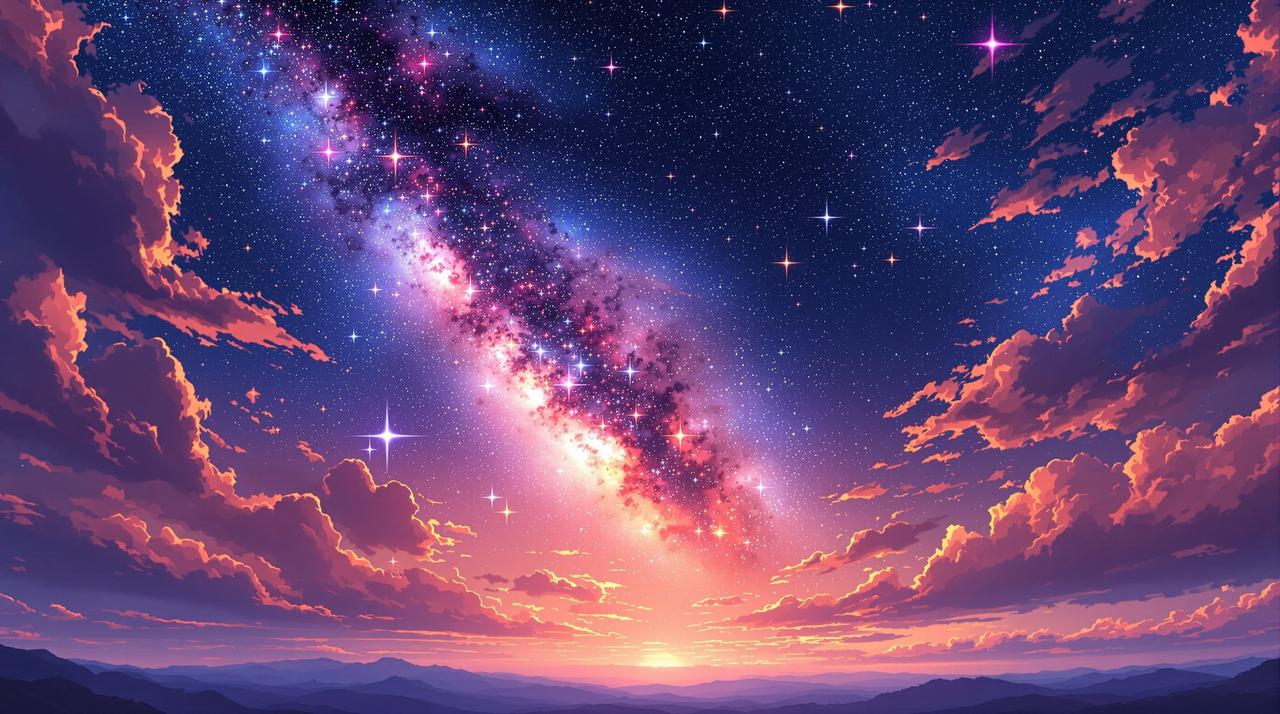 里番动画 - 广阔星空背景，璀璨星辰与流星划过夜空